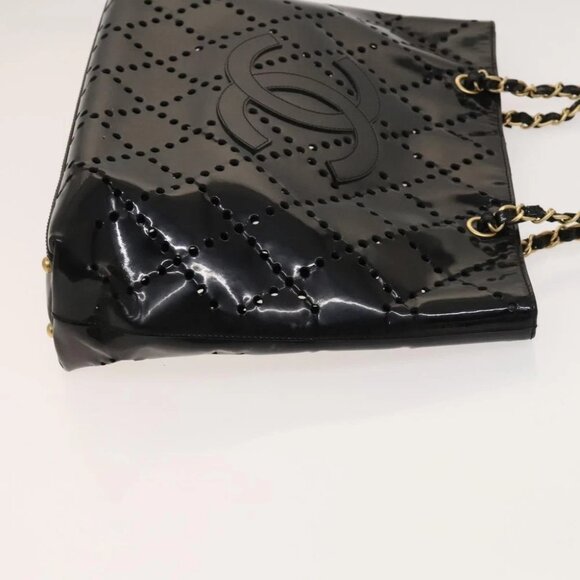 CHANEL COCO Mark Chain Tote Bag Patent leather Black Gold CC - Picture 4 of 16